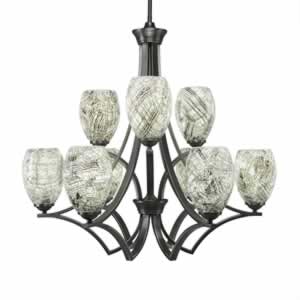 Zilo 9 Light Chandelier Shown In Graphite Finish With 5" Natural Fusion Glass