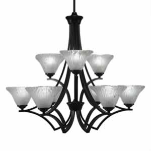 Zilo 9 Light Chandelier Shown In Matte Black Finish With 7" Frosted Crystal Glass