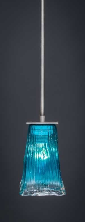 Apollo Stem Mini Pendant With Hang Straight Swivel Shown In Graphite Finish With 5" Square Teal Crystal Glass