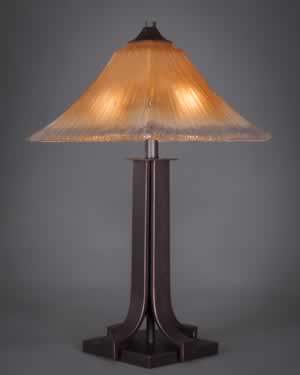Apollo Table Lamp Shown In Dark Granite Finish With Square Amber Crystal Glass
