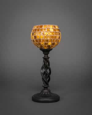 Eleganté Mini Table Lamp Shown In Bronze Finish With 6" Copper Mosaic Glass