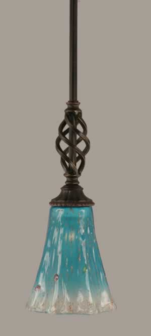 Eleganté Mini Pendant With Hang Straight Swivel Shown In Dark Granite Finish With 5.5" Teal Crystal Glass