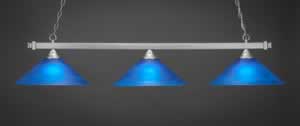 Square 3 Light Billiard Light Shown In Brushed Nickel Finish With 16" Blue Italian Glass
