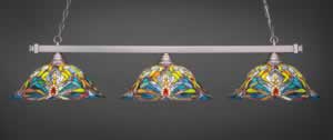 Square 3 Light Bar Shown In Brushed Nickel Finish With 19" Kaleidoscope Tiffany Glass