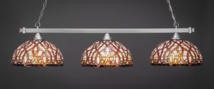 Square 3 Light Bar Shown In Brushed Nickel Finish With 15" Persian Nites Tiffany Glass