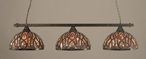 Square 3 Light Billiard Light Shown In Bronze Finish With 15" Persian Nites Tiffany Glass