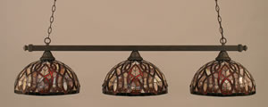Square 3 Light Billiard Light Shown In Dark Granite Finish With 15" Persian Nites Tiffany Glass