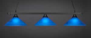 Square 3 Light Bar Shown In Matte Black Finish With 16" Blue Italian Glass
