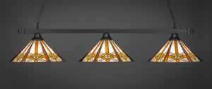 Square 3 Light Bar Shown In Matte Black Finish With 16" Hampton Tiffany Glass