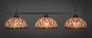 Square 3 Light Bar Shown In Matte Black Finish With 15" Persian Nites Tiffany Glass