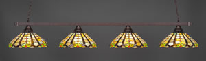 Square 4 Light Bar Shown In Bronze Finish With 15" Paradise Tiffany Glass