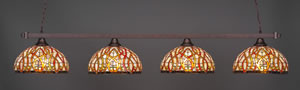 Square 4 Light Billiard Light Shown In Bronze Finish With 15" Persian Nites Tiffany Glass