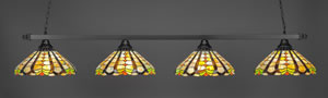 Square 4 Light Bar Shown In Matte Black Finish With 15" Paradise Tiffany Glass