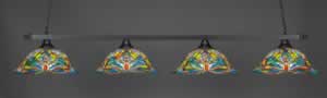 Square 4 Light Bar Shown In Matte Black Finish With 19" Kaleidoscope Tiffany Glass
