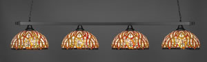 Square 4 Light Bar Shown In Matte Black Finish With 15" Persian Nites Tiffany Glass