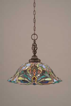 Eleganté Pendant Shown In Dark Granite Finish With 19" Kaleidoscope Tiffany Glass