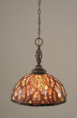 Eleganté Pendant Shown In Dark Granite Finish With 15" Persian Nites Tiffany Glass