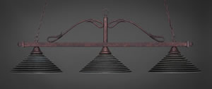 Scroll 3 Light Billiard Light Shown In Bronze Finish With 16" Charcoal Spiral Glass