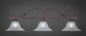 Scroll 3 Light Billiard Light Shown In Bronze Finish With 14" White Marble Glass