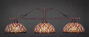 Scroll 3 Light Billiard Light Shown In Dark Granite Finish With 14" White Alabaster Swirl Glass