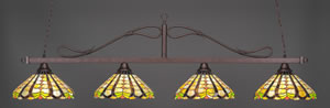 Scroll 4 Light Bar Shown In Bronze Finish With 15" Paradise Tiffany Glass