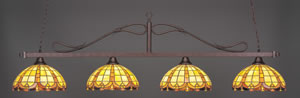 Scroll 4 Light Bar Shown In Bronze Finish With 14.5" Butterscotch Tiffany Glass