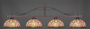 Scroll 4 Light Bar Shown In Bronze Finish With 15" Persian Nites Tiffany Glass