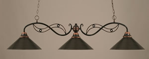 Black Copper Finish 3 Light Bar With 16" Charcoal Spiral Glass Shade Glass Shade