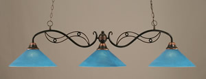 Black Copper Finish 3 Light Bar With 16" Blue Italian Glass Shade Glass Shade