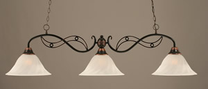 Black Copper Finish 3 Light Bar With 14" Alabaster Swirl Glass Shade