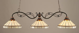 Black Copper Finish 3 Light Bar With 16" Honey And Brown Mission Tiffany Glass