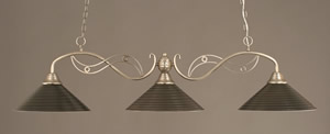 Brushed Nickel Finish 3 Light Bar With 16" Charcoal Spiral Glass Shade Glass Shade