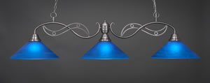 Jazz 3 Light Billiard Light Shown In Brushed Nickel Finish With 16" Blue Italian Glass