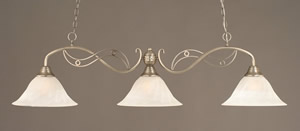 Jazz 3 Light Billiard Light Shown In Brushed Nickel Finish With 14" White Alabaster Swirl Glass