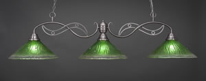 Jazz 3 Light Billiard Light Shown In Brushed Nickel Finish With 16" Kiwi Green Crystal Glass