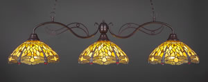 Jazz 3 Light Billiard Light Shown In Bronze Finish With 16" Amber Dragonfly Tiffany Glass