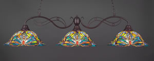Jazz 3 Light Billiard Light Shown In Bronze Finish With 19" Kaleidoscope Tiffany Glass