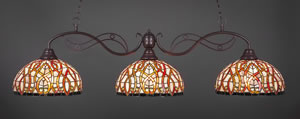 Jazz 3 Light Billiard Light Shown In Bronze Finish With 15" Persian Nites Tiffany Glass