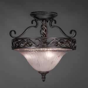 Eleganté Semi-Flush With 3 Bulbs Shown In Dark Granite Finish With Frosted Crystal Glass