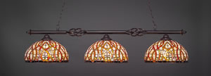 Eleganté 3 Light Billiard Light Shown In Dark Granite Finish With 15" Persian Nites Tiffany Glass