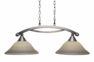 Bow 2 Light Island Light Shown In Brushed Nickel Finish With 12" Gray Linen Glass