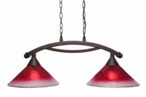 Bow 2 Light Island Light Shown In Bronze Finish With 12" Raspberry Glass