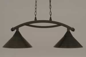 Bow 2 Light Island Light Shown In Dark Granite Finish With 12" Charcoal Spiral Glass