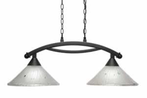 Bow 2 Light Island Light Shown In Dark Granite Finish With 12" Frosted Crystal Glass