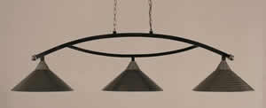 Black Copper Finish 3 Light Bar With 16" Charcoal Spiral Glass Shades