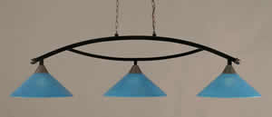 Black Copper Finish 3 Light Bar With 16" Blue Italian Glass Shades
