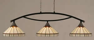 Black Copper Finish 3 Light Bar With 16" Honey And Brown Mission Tiffany Glass