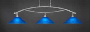 Bow 3 Light Billiard Light Shown In Brushed Nickel Finish With 16" Blue Italian Glass