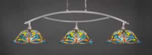 Bow 3 Light Billiard Light Shown In Brushed Nickel Finish With 19" Kaleidoscope Tiffany Glass
