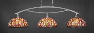 Bow 3 Light Billiard Light Shown In Brushed Nickel Finish With 15" Persian Nites Tiffany Glass